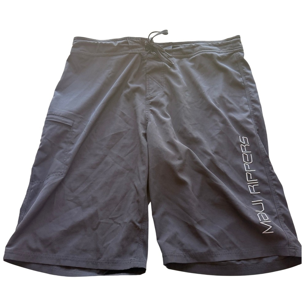 Maui Rippers Mens Side Pocket Board Shorts 38 Black Stretch Surf Swim Trunks